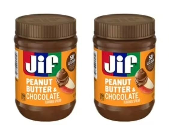 Jifs Peanut Butter &amp; Chocolate Flavored Spread with 50% Less Sugar - Gluten Free - 2 Pack w/JS REDHOK DEALZ Sticker