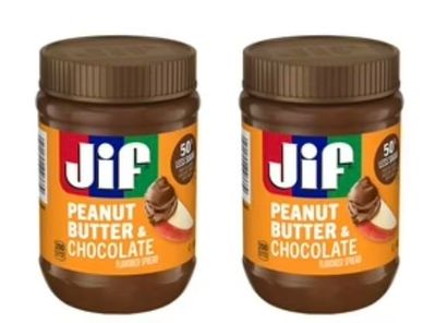 Jifs Peanut Butter &amp; Chocolate Flavored Spread with 50% Less Sugar - Gluten Free - 2 Pack w/JS REDHOK DEALZ Sticker