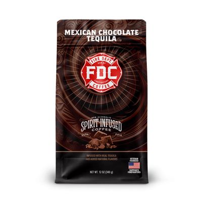 Fire Department Coffee - Gives Back to Firefighters - Mexican Chocolate Tequila Infused Ground Coffee - Medium Roast - Non-Alcoholic - Roasted in the USA - Veteran Owned - 12 oz