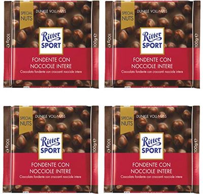 Ritter Sport Dark chocolate with Whole Hazelnuts 3.5-Ounce/100g Bars, pack of 4
