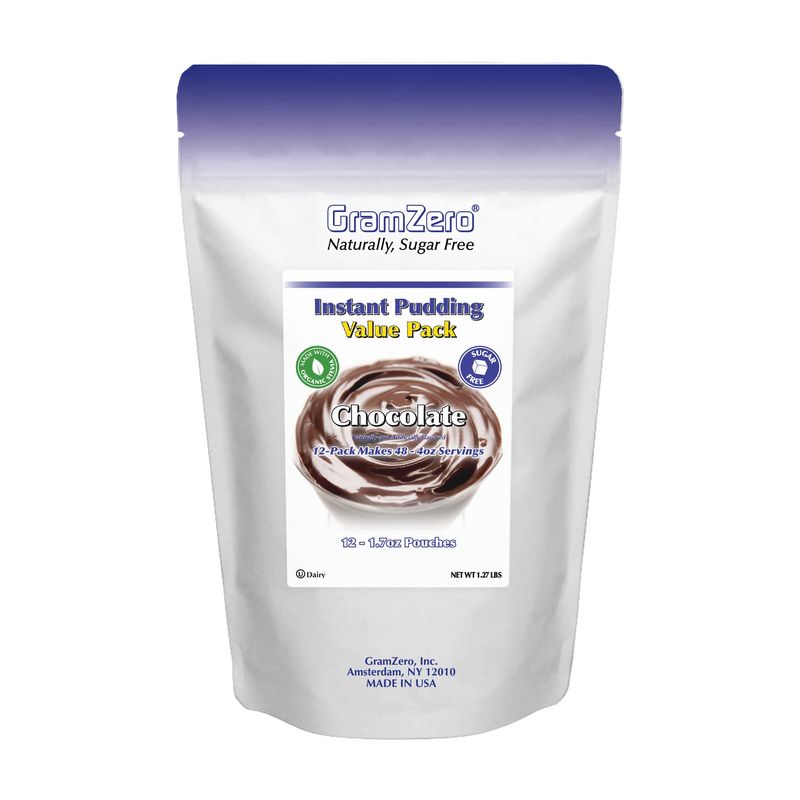 GramZero Chocolate Sugar Free Pudding Mix 12-Pack, Great For Nutrition Club Meal Replacement Shakes, Low Calorie Dessert, Stevia Sweetened