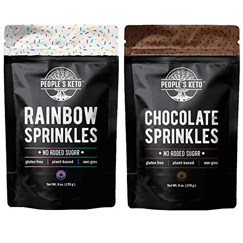 Keto Sprinkles, 6 oz. Larger Value Size, Dye Free, Non-GMO, Plant-Based, Vegan, Gluten Free, All Natural, No Artificial Coloring, Sugar Free Sprinkles, 1g Net Carb (Rainbow &amp; Chocolate, 2 Pack)