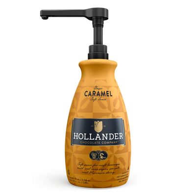 Classic Caramel Caf Sauce by Hollander Chocolate Co. | For Caramel Lattes &amp; Deserts | Perfect for the Professional or Home Barista - Net Wt. 91oz (64 fl Oz) Large Bottle (PUMP Included)