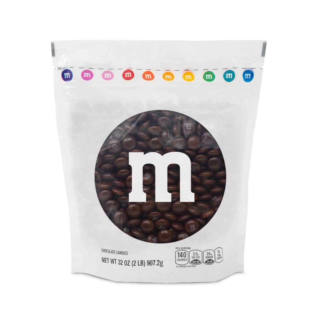 M&amp;MS Brown Milk Chocolate Candy, 2lbs of M&amp;M&#39;S in Resealable Pack for Candy Bars, Graduations, Birthday Parties, Fall Gatherings, Dessert Tables &amp; DIY Party Favors