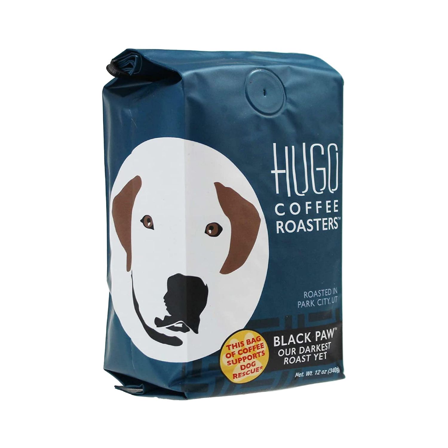 Hugo Coffee Ground Black Paw Dark French Roast with Dark Chocolate, Burnt Sugar, and Spice Tasting Notes | Hugo Supports Dog Rescues (12 oz)