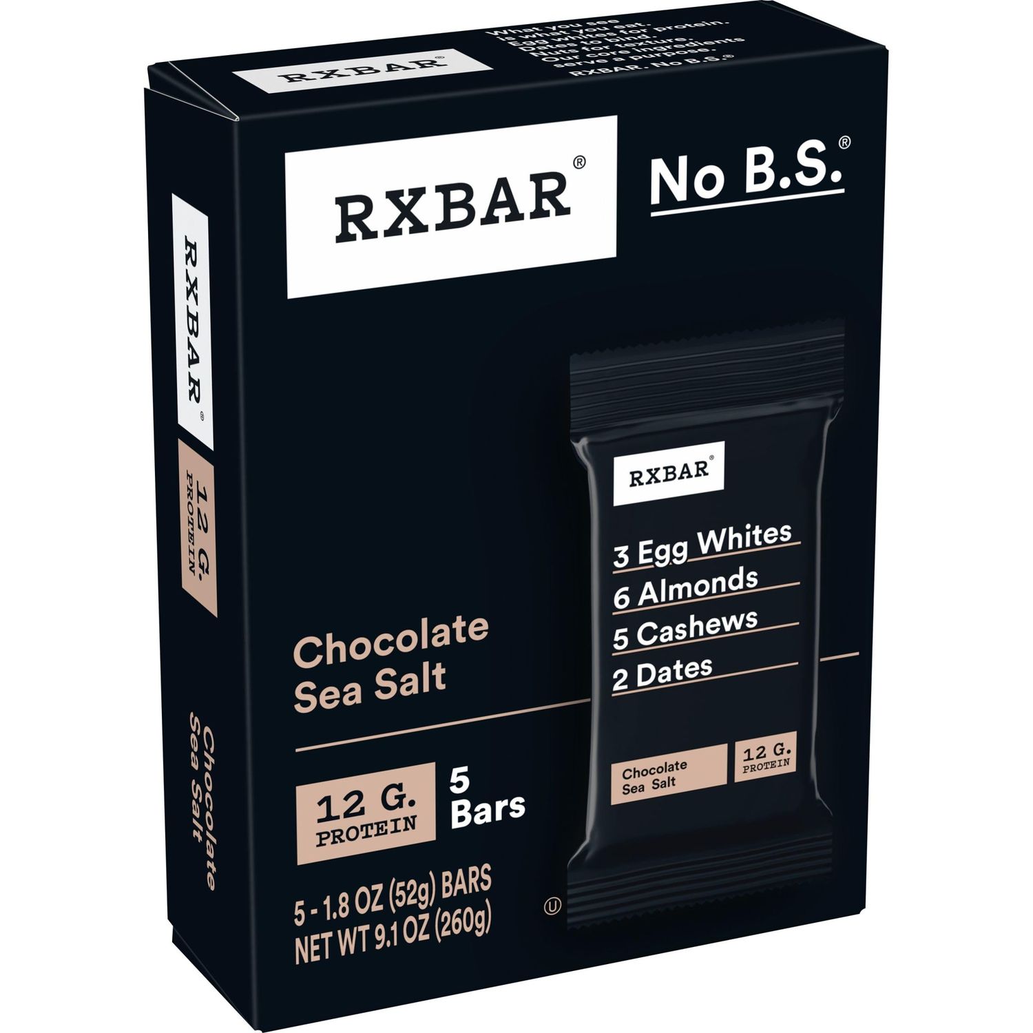 RXBAR Protein Bars, Protein Snack, Snack Bars, Chocolate Sea Salt, 9.1oz (5 Bars)