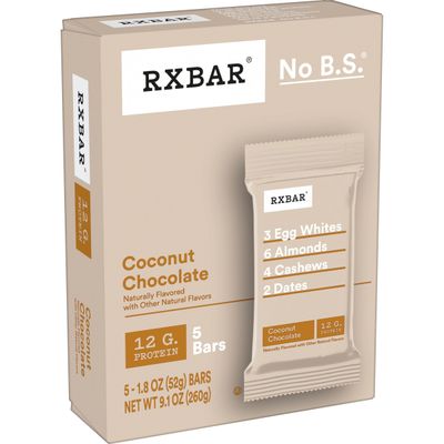 RXBAR Protein Bars, 12g Protein, Gluten-Free, Snacks, Coconut Chocolate, 9.1oz Box (5 Bars)