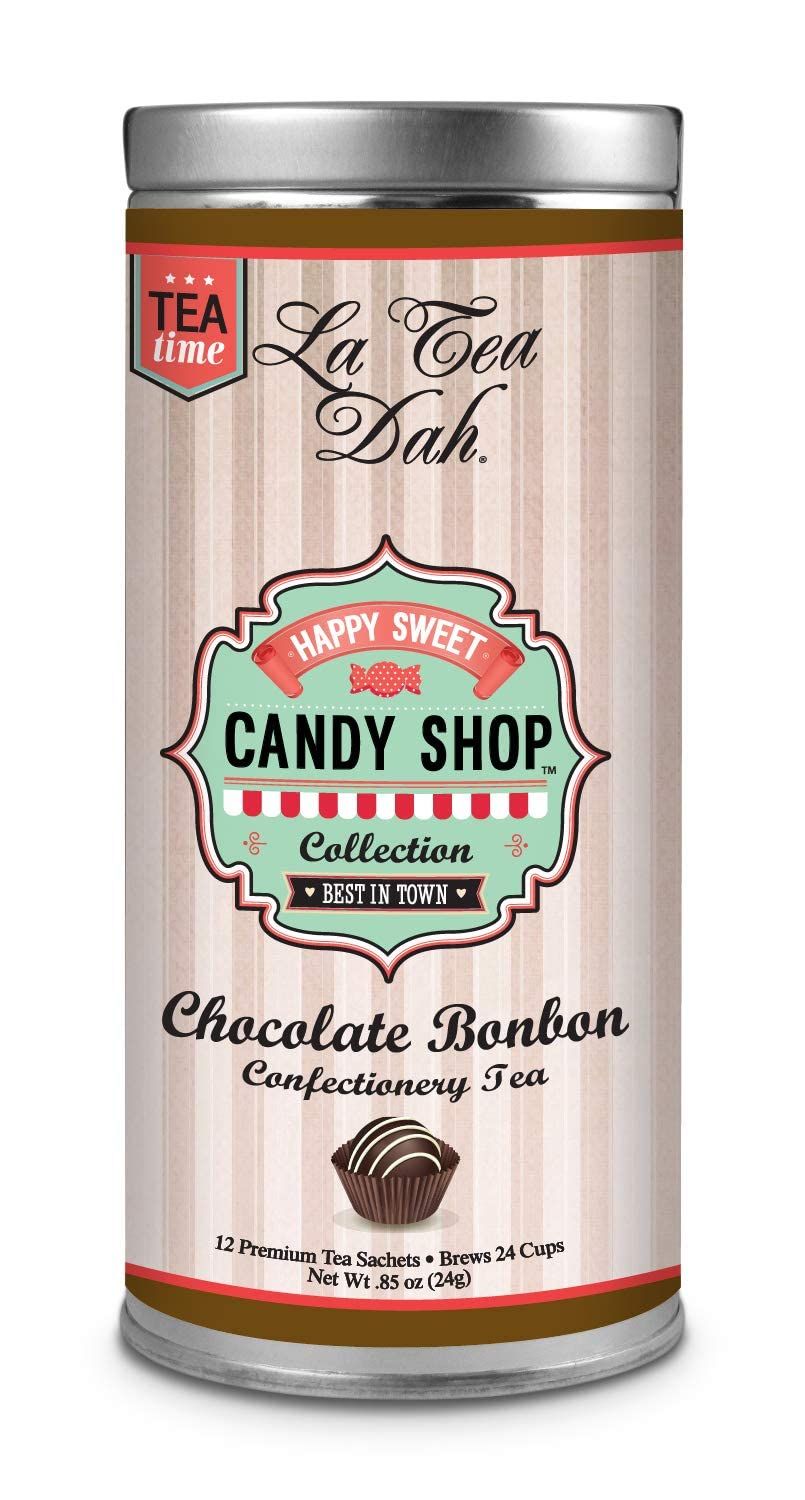 Chocolate Bonbon Confectionery Tea by La Tea Dah | Chocolate Tea Bags made with Ceylon Tea Leaves, Real Chocolate Chips, &amp; Natural Chocolate Flavor | Caffeinated Flavored Tea (12 Sachets)