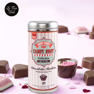 Chocolate Bonbon Confectionery Tea by La Tea Dah | Chocolate Tea Bags made with Ceylon Tea Leaves, Real Chocolate Chips, & Natural Chocolate Flavor | Caffeinated Flavored Tea (12 Sachets)