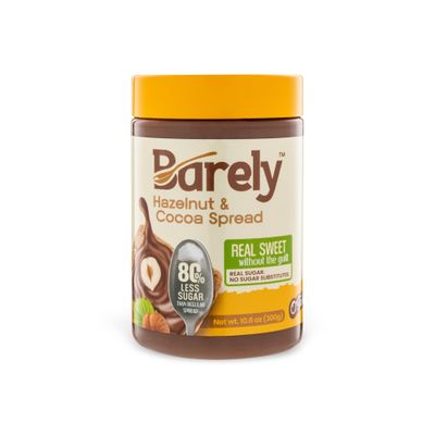 Hazelnut &amp; Cocoa Spread by Barely, Low Sugar &amp; No Artificial Sweeteners, Vegan, Keto Friendly, Delicious Chocolate Spread &amp; Dessert Dip, 3.2 g Cane Sugar per Serving, 1-Pack