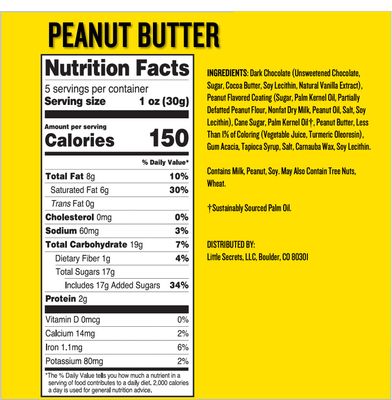 Little Secrets Dark Chocolate Peanut Butter Chocolate Pieces | Resealable Bag | Guilt-Free | Colors from Natural Sources | 5oz Resealable Bag