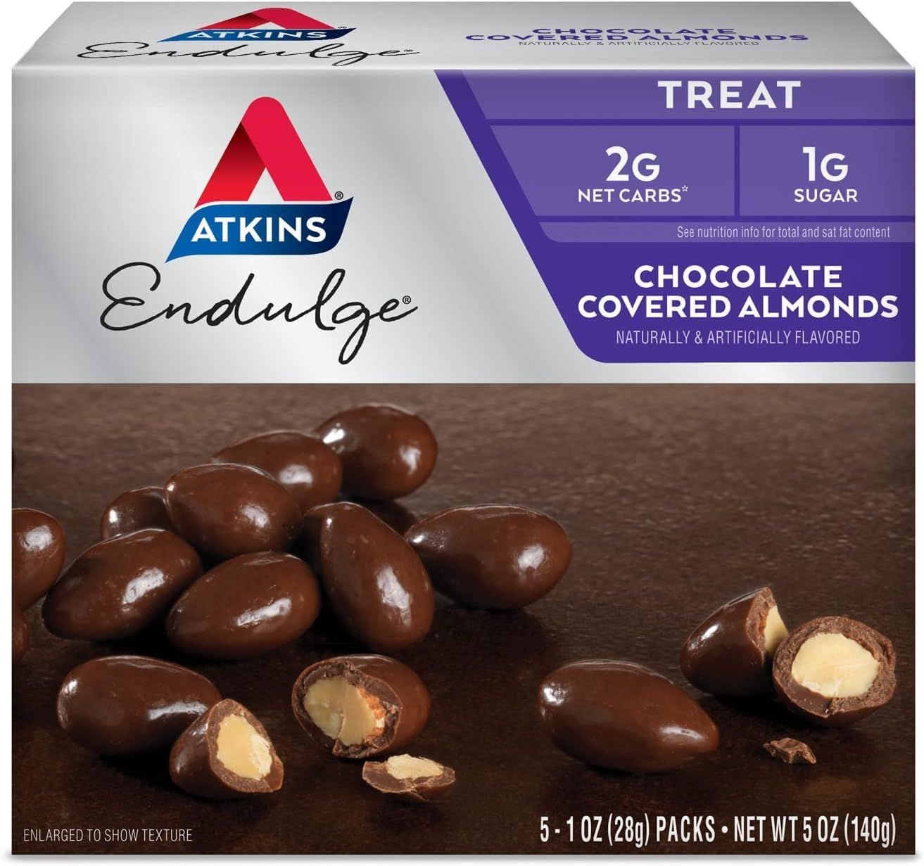 Atkins Endulge Treat Chocolate Covered Almonds. Rich &amp; Crunchy. Keto-Friendly.1 Oz, 5 Count (Pack of 4)