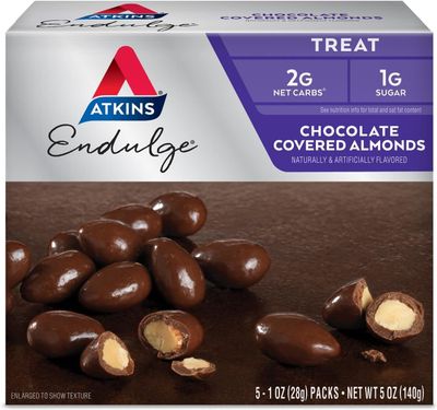 Atkins Endulge Treat Chocolate Covered Almonds. Rich &amp; Crunchy. Keto-Friendly.1 Oz, 5 Count (Pack of 4)