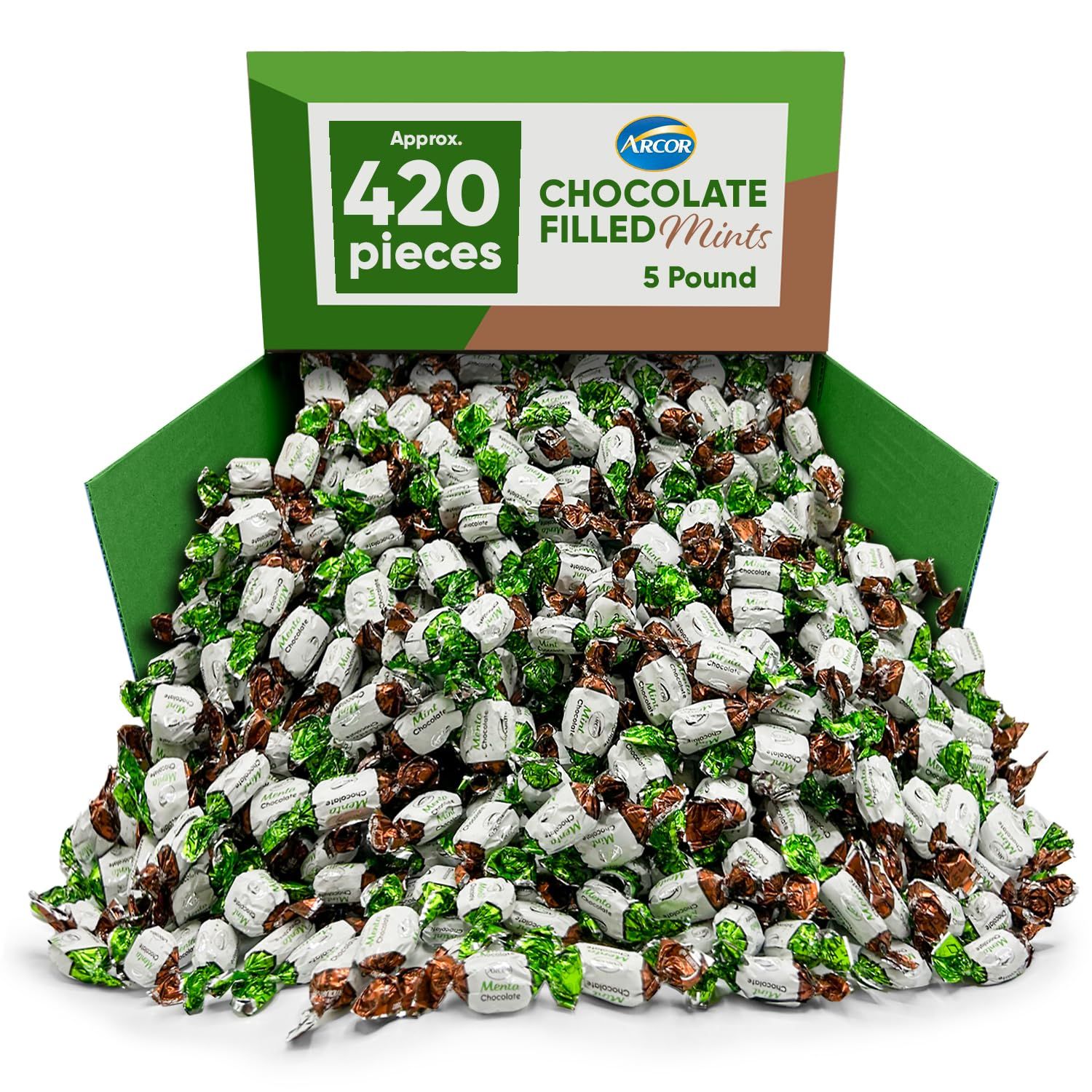 Arcor Mint Chocolate Candy Filled - Bulk Candy Individually Wrapped - 5 Pounds Approx 420 Pieces, Chocolate Candy Mints