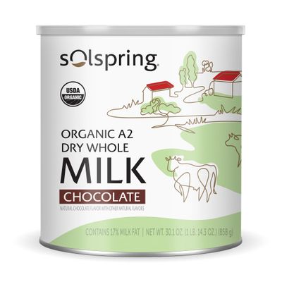 Dr. Mercola Solspring Organic A2 Dry Whole Milk, Natural Chocolate Flavor with Other Natural flavors, 15 Servings, 19.7 oz (1 lb. 3.7 oz.), Contains 26% Milk Fat, Gluten Free, Soy Free, USDA Organic