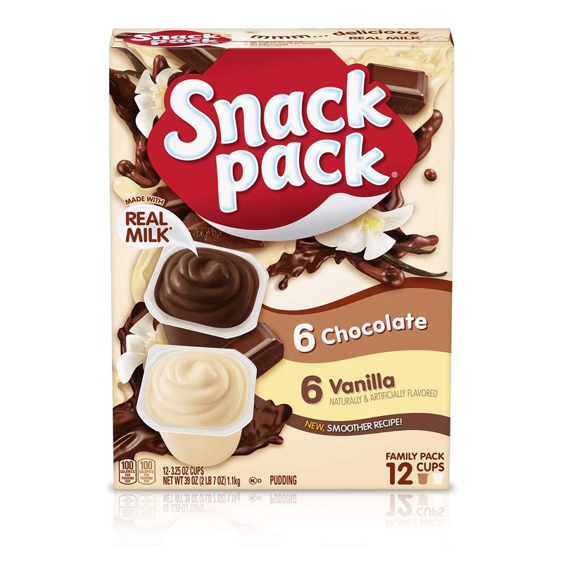 Snack Pack Chocolate and Vanilla Pudding Cups Family Pack, 12 Count, 6 Pack