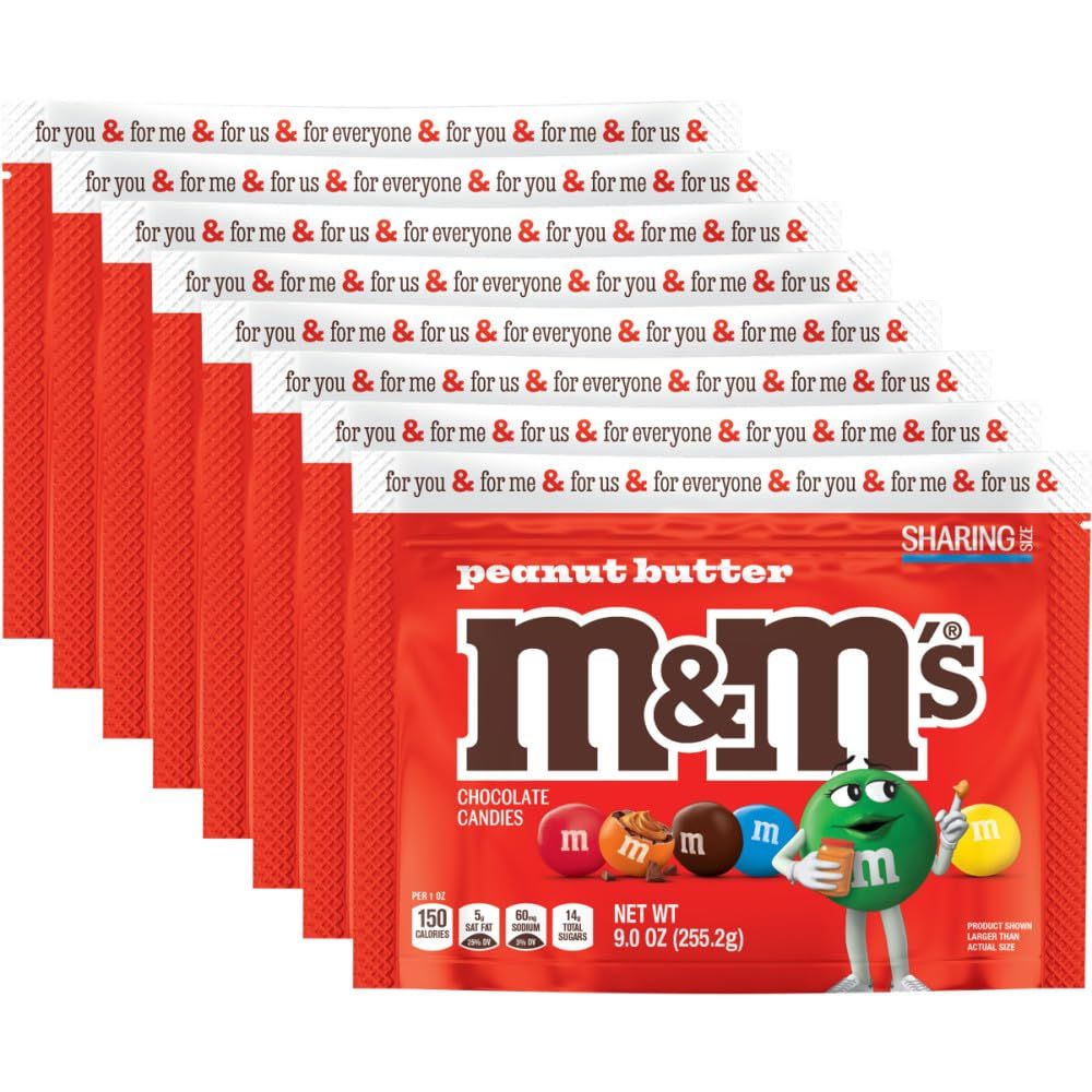 M&amp;M'S Peanut Butter Milk Chocolate Candy, Sharing Size, 9 oz Resealable Bag (Pack of 8)