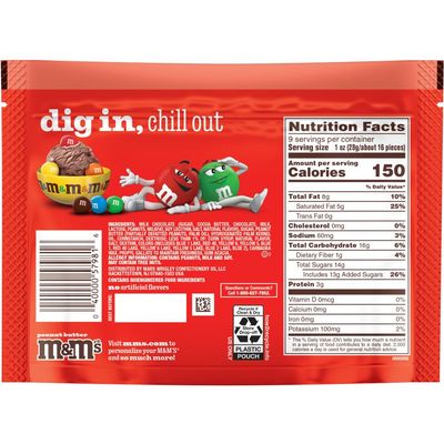 M&amp;M'S Peanut Butter Milk Chocolate Candy, Sharing Size, 9 oz Resealable Bag (Pack of 8)