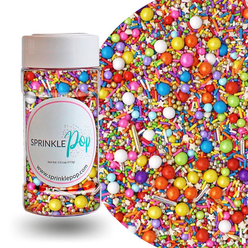 Rainbow Road Sprinkle Mix| Made In USA By Sprinkle Pop| Blend Of White Red Orange Yellow Green Blue Pink Purple Rainbow Sprinkles For Decorating Birthday Chocolate Cakes Cookie Cupcakes Ice Cream,4oz