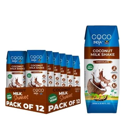 Chocolate Milk | Flavoured Coconut Milk | 100% Vegan | Plant Based |Gluten-Free | Non-GMO | Lactose Free | 8.45 Fl Oz| COCOINDIA by Parachute | Pack of 12