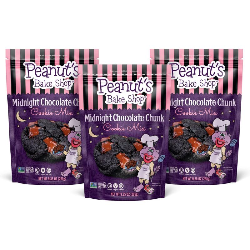 Peanut&#39;s Bake Shop - Vegan and Gluten Free Cookie Kits | Healthy, Non-GMO Cookie Mixes for Snacks &amp; Treats (Midnight Chocolate Chunk, 1-pack)