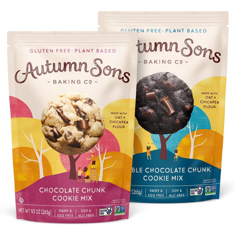 Autumn Sons Baking Co. Gluten Free Chocolate Chunk &amp; Double Chocolate Chunk Cookie Mix Combo Pack. Vegan Plant Based Baking Mix. Free From 11 Common Allergens. 9.3 oz (Pack of 2)
