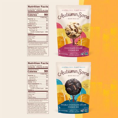 Autumn Sons Baking Co. Gluten Free Chocolate Chunk &amp; Double Chocolate Chunk Cookie Mix Combo Pack. Vegan Plant Based Baking Mix. Free From 11 Common Allergens. 9.3 oz (Pack of 2)