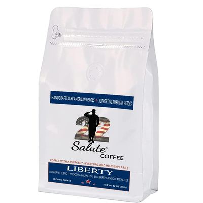 22 Salute Liberty Blend Ground Coffee Medium Roast, Breakfast Blend, 100% Specialty Arabica Coffee With Chocolate &amp; Blueberry Flavor Notes, 12oz Bag