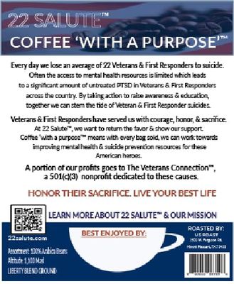 22 Salute Liberty Blend Ground Coffee Medium Roast, Breakfast Blend, 100% Specialty Arabica Coffee With Chocolate & Blueberry Flavor Notes, 12oz Bag