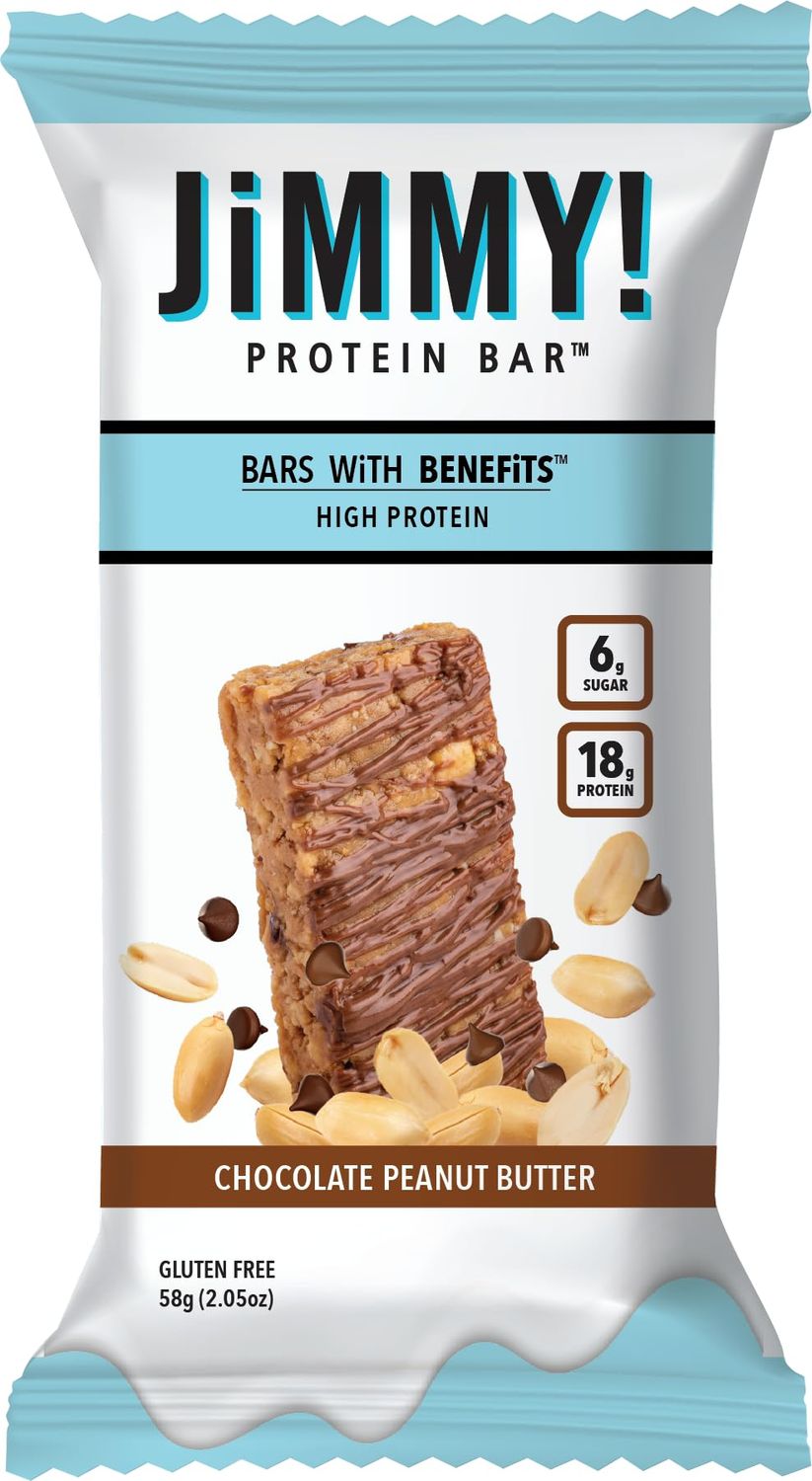 JiMMY&#39;S! Functional Protein Bar - Chocolate Peanut Butter - 12 Count - 18g of Protein, Low Sugar, Gluten Free