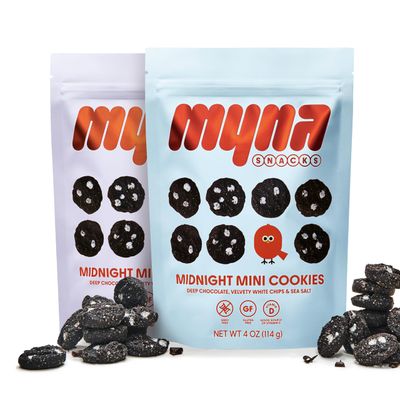 Myna Snacks Midnight Mini Cookies - Gluten Free and Dairy Free Chocolate Cookies with White Chips - Healthy Snacks and Sweets with Nothing Artificial, 8oz (Pack of Two, 4oz Bags)