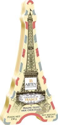 Abtey Chocolatier Eiffel Tower Tin Paris filled with Praline Filled Milk Chocolate, 130g, Product of France