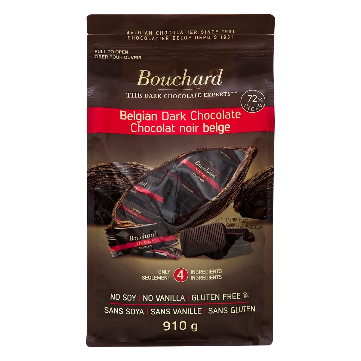 Bouchard Premium Belgian Dark Chocolate with 72% Cacao | Individually Wrapped Pieces (2 LB) (CAN)