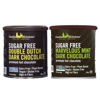 Castle Kitchen Sugar Free Hot Chocolate Mix Variety 2 Pack (8 oz ea) - Dark and Mint - Vegan, Dairy Free, Plant Based - Keto &amp; Diabetic - Sweetened with Monkfruit - Mix Milk Substitute - Pack of 2