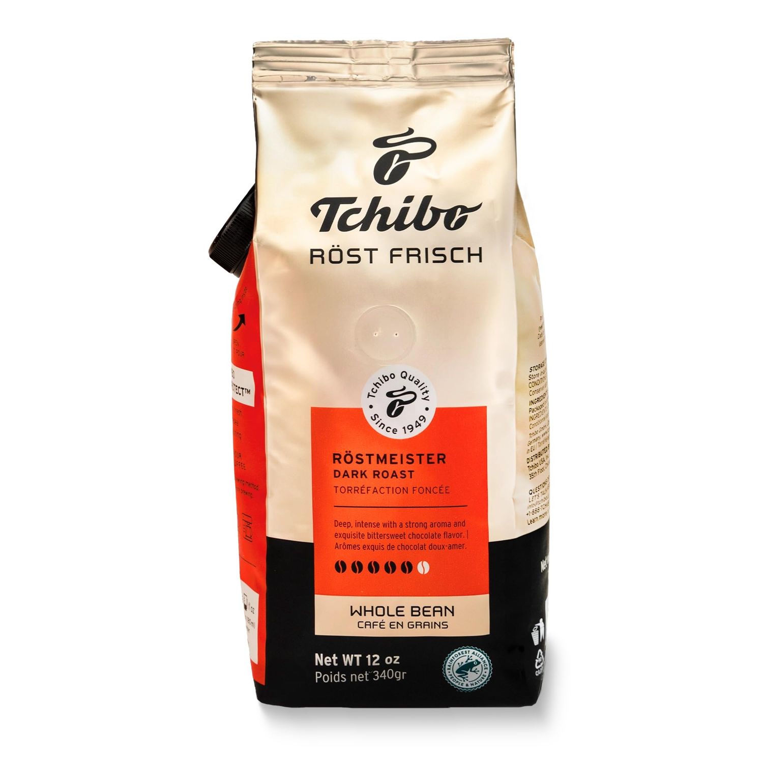 Tchibo Whole Bean Coffee - Rst Frisch Rstmeister - Dark-roasted Arabica Beans with Intense Flavor and Exquisite Aromas of Bittersweet Chocolate - Intensity 5/6, Acidity 1/6, Roast Level 6/6-12 oz