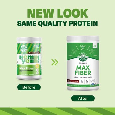 Manitoba Harvest Hemp Yeah! Organic Max Fiber Protein Powder, Omegas 3&amp;6 per Serving, Chocolate, 16 Ounce, Packaging May Vary