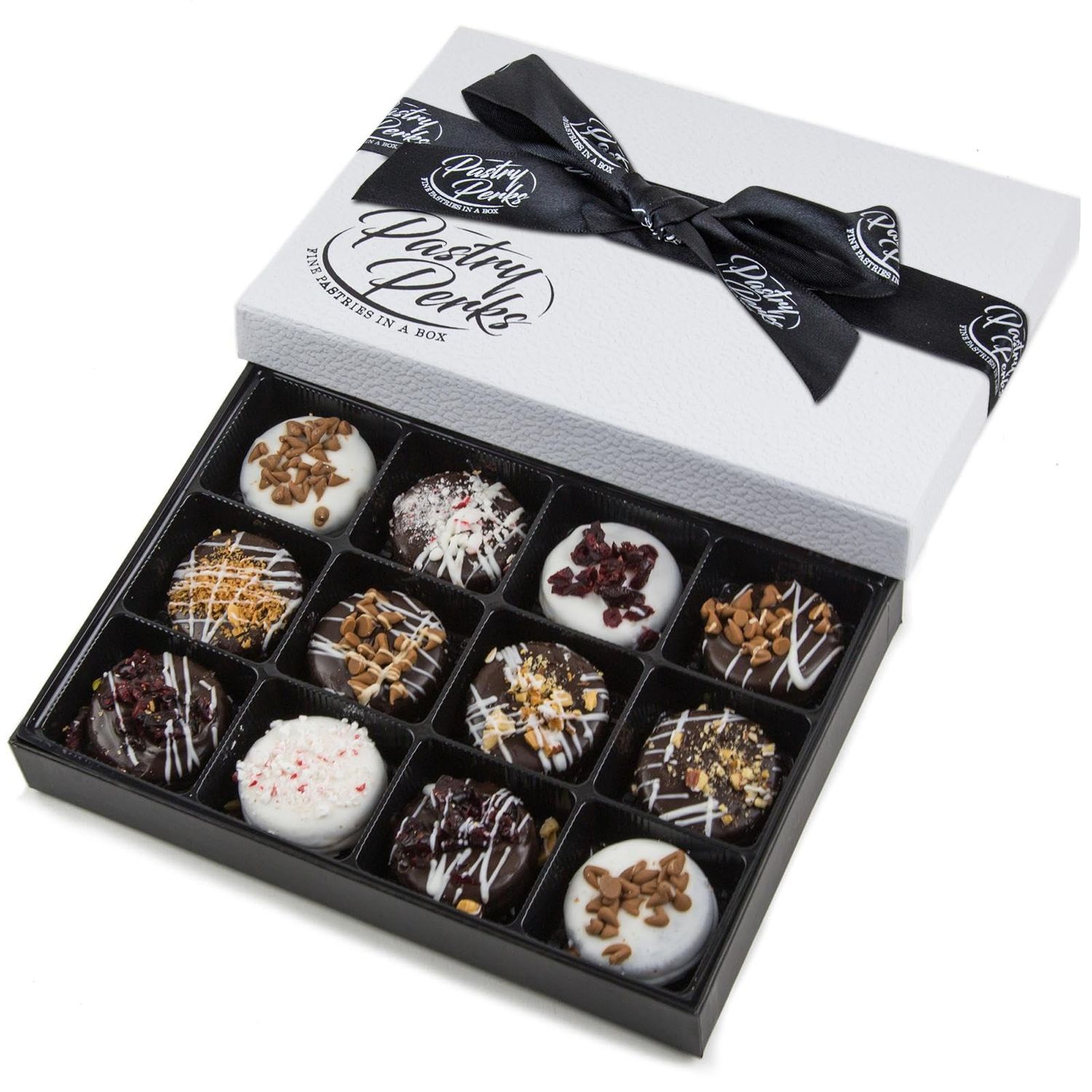 Pastry Perks 12 Gourmet Chocolate-Covered Cookies, Gift Basket - Holiday Gift Box for Men, Women, and Grandma - Birthday Treats &amp; Food Delivery Gift Ideas