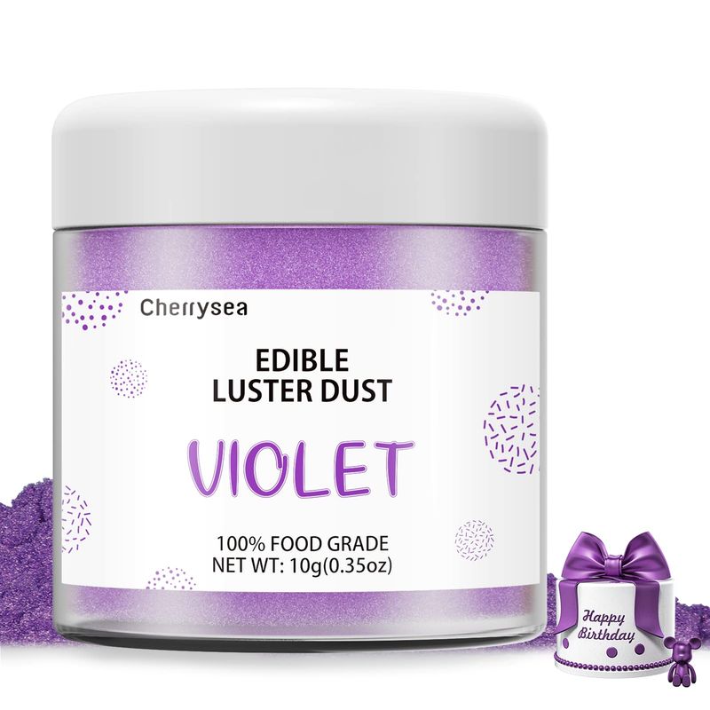 Violet Edible Luster Dust 10 Grams, Food Grade Cake Luster Dust Tasteless Dessert Dusting Powders for Baking Cherrysea Food Coloring Powder for Cupcakes, Cake Pops,Fondant,Chocolate, Candy