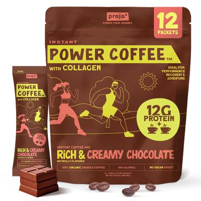 Projo* Power Coffee - Instant Coffee Packed with 12g of Hydrolyzed Marine Collagen,175mg of Caffeine per serving - For Men &amp; Women, Creamy Chocolate
