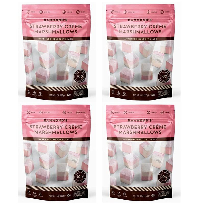 Hammonds Candies Gourmet Marshmallows - Strawberry Creme | Great for Snacking, Hot Chocolate, Smores, Baking | Gluten-Free, Kosher, Handcrafted in the USA | 4 Pack
