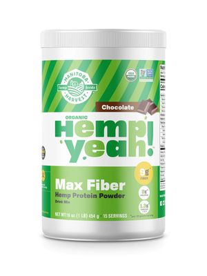 Manitoba Harvest Hemp Yeah! Organic Max Fiber Protein Powder, Omegas 3&amp;6 per Serving, Chocolate, 16 Ounce, Packaging May Vary