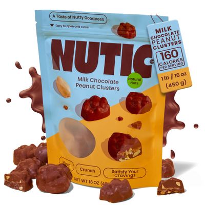 Nutic Gourmet Milk Chocolate Peanut Clusters - 1 lb, Crunchy Peanuts in Velvety Chocolate, Ideal Snacks &amp; Gifts, Chocolate Covered Peanut Delight, Made in the USA - Pack of 1