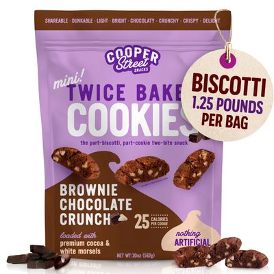 Cooper Street Twice Baked Mini Biscotti Italian Style Cookies - 1.25 Pound of Brownie Chocolate Gourmet Cookies Ideal With Coffee Or Tea | Peanut and Dairy Free Low Sodium Breakfast or On-The-Go Snack
