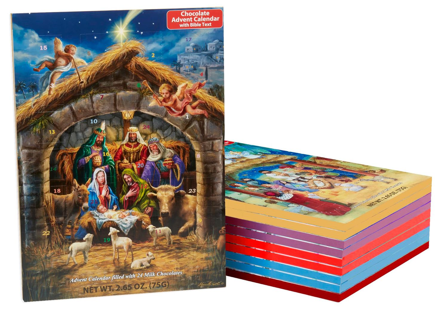 Set of 10 Chocolate Advent Calendars - Assorted Religious Designs - Count Down to Christmas with a Sweet Treat &amp; Follow the Nativity Story