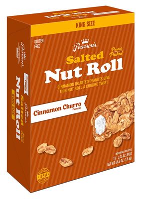 Pearson&#39;s Cinnamon Churro Salted Nut Roll | Loaded With Crunchy Roasted Peanuts, Golden Caramel, and Chewy Nougat | Pack of 18-3.25 oz. King-Sized Candy Bars