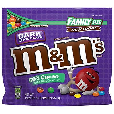M&amp;M&#39;S 50% Cacao Dark Chocolate Candy, Family Size, 19.2 oz Bag