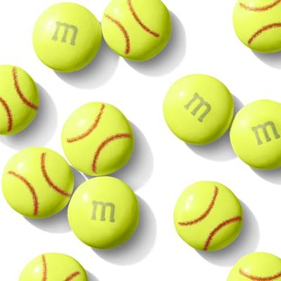 M&amp;MS Softball Milk Chocolate Candy, 2 lbs Bulk Electric Green Printed with Red Stitching for Softball Parties and Game Days