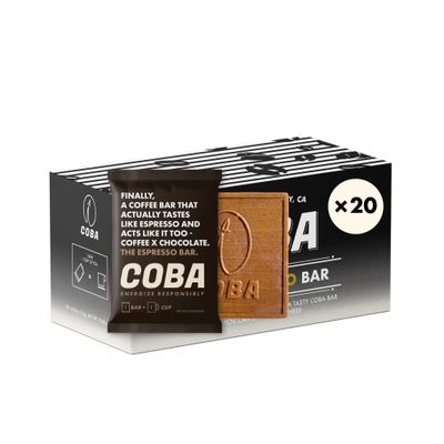 COBA Coffee Chocolate Bars: Energizing, Portable, Gourmet Snack with Natural Caffeine for Gym, Travel, Daily Use (20 Pack, Espresso)