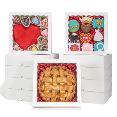 RomanticBaking 50pcs 9x9x2.5 Inches Pie Boxes Chocolate Covered Strawberries Boxes Cookies BoxesPackaging Breakable Hear Cakesickle Boxes Chocolate Truffle Boxes