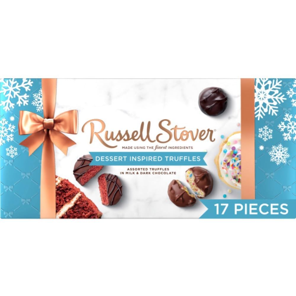 RUSSELL STOVER Christmas Assorted Milk &amp; Dark Chocolate Dessert Truffles Gift Box, 9 oz. (17 pieces)